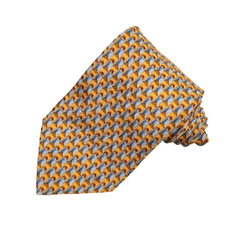 Ermenegildo Zegna Tie Gold‎ Silver Geometric Abstract 100% Silk Luxury 3.5"W EUC